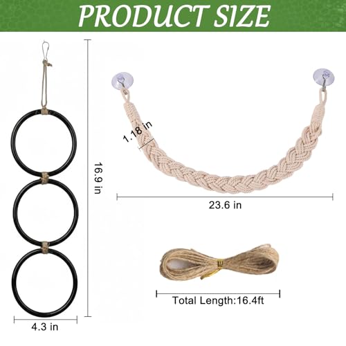 2pc Snake Climbing Toys, Reptile Enrichment Toys Climbing Rings Swing Climbing Rope for Ball Python Corn Snake Durable Habitat Decor Tank Accessories for Garter Snakes, Gecko, Chameleon, Iguana,Lizard