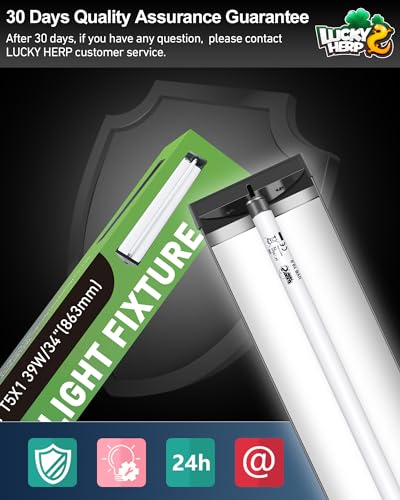 LUCKY HERP T5 Reptile Light Fixture Combo Kit 39W (New Upgrade), UVB Reptile Light Fixture with Desert UVB 10.0 34" Fluorescent Tube, UVA UVB Reptile Light for Lizard, Bearded Dragon, Tortoise - size: 34 Inch
