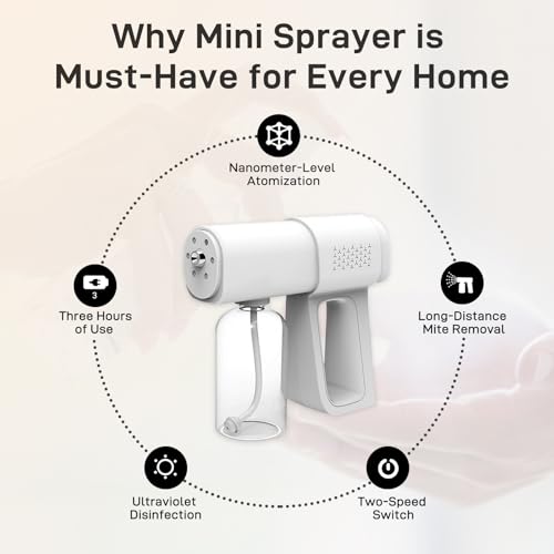 Professional Fogger Machine, 380ml Wireless Nano Sprayer Gun | Rechargeable ULV Atomizer with Blue Light for Touchless Cleaning - color: White