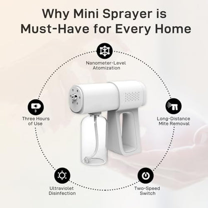 Professional Fogger Machine, 380ml Wireless Nano Sprayer Gun | Rechargeable ULV Atomizer with Blue Light for Touchless Cleaning - color: White