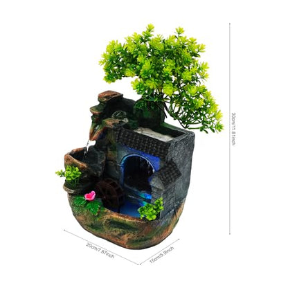 Rockery Tabletop Fountain, Waterfall Desktop Water Fountain with LED Light, Hand-Carved Resin Decor with Adjustable Flow Pump for Stress Relief, Suitable for Living Room, Office, Bedroom - size: B