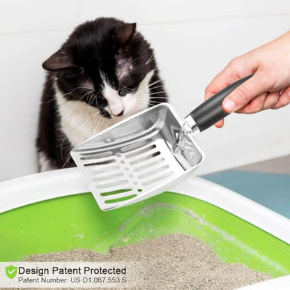 Cat Litter Scoop - Stainless Steel Metal Cat Litter Scoop-Kitty Metal Scooper-Sturdy Mesh Scooper - Mesh Shovel-Easy to Clean - Suitable for Cat Litter Box - Light Black - color: Black, size: M