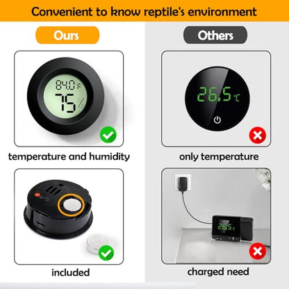 Reptile Tank Accessories, 2 PCS Reptile Thermometer and Humidity Gauge for Bearded Dragon, Jumping Spider, Leopard Gecko, Hermit Crab, Gecko, Ball Python, Lizard - color: Black Round