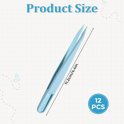 Zelphvt 12 Pcs Crafting Tweezers，4.5 Inch Straight Sticker Tweezers Jewelry Tweezer for DIY Baking Decoration Reptile Feeding Scrapbooking