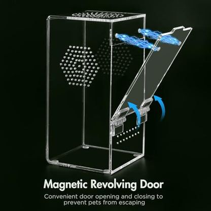 Pre-Assembled Jumping Spider Enclosure, All-Side Ventilation | 3.5"×3.5"×7" Escape-Proof Spider Terrarium Kit with Accessories & Magnetic Door for Tarantula, Mantis, Tweezer & Temp Sticker - size: Small Vertical (3"×3"×7")