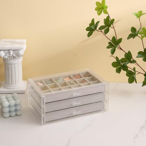 Rock Display Case, 54 Girds Rock Collection Display, Rock Collection Box for Kids with Acrylic Cover and Velvet Compartment, Gemstone Display Case for Stones, Crystals, Gems (Grey) - size: Grey