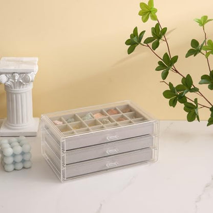 Rock Display Case, 54 Girds Rock Collection Display, Rock Collection Box for Kids with Acrylic Cover and Velvet Compartment, Gemstone Display Case for Stones, Crystals, Gems (Grey) - size: Grey