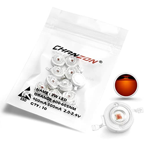 CHANZON 10 pcs High Power Led Chip on Board 3W Orange | (400mA - 500mA / DC 2V - 2.4V / 3 Watt) Super Bright Intensity SMD COB Light Emitter Components Diode Bulb Bead DIY Lighting - color: J) Orange (600nm)