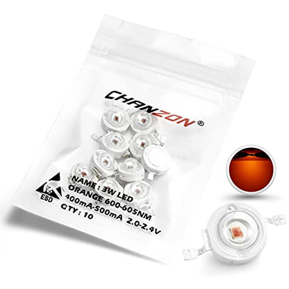 CHANZON 10 pcs High Power Led Chip on Board 3W Orange | (400mA - 500mA / DC 2V - 2.4V / 3 Watt) Super Bright Intensity SMD COB Light Emitter Components Diode Bulb Bead DIY Lighting - color: J) Orange (600nm)