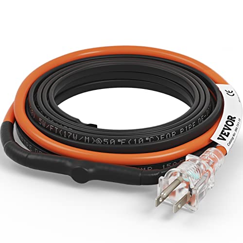 VEVOR Self-Regulating Pipe Heating Cable, 18-feet 5W/ft Heat Tape for Pipes Freeze Protection, Protects PVC Hose, Metal and Plastic Pipe from Freezing, 120V - size: 18 Feet
