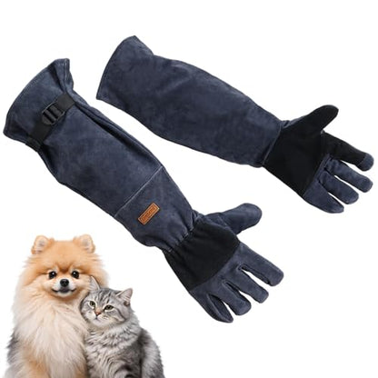 Small Animal Care Gloves - 23.6 inch Leather Reinforced Gloves | Adjustable Straps Suitable for Grabbing Cat Reptile Puppy Bird Poultry or Gardening Welding (Grasping Small Animals)