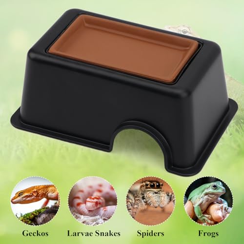 Hypeety Reptile Hide Box Small Animal Hide Cave for Snakes Lizards Geckos | Smooth surface, with pottery sink, maintain humidity, helps peeling, hollow design at the top, easy to clean, balck, 3-in-1