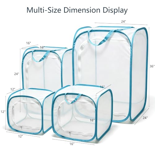 Insect & Butterfly Habitat Cage, Portable Pop-Up Terrarium with Mesh Sides, Bug Catching & Observation Enclosure for Caterpillars, Small Insects, Outdoor & Classroom Use, 12 Inches Tall - color: White/Blue, size: 12 × 12 × 12 inches
