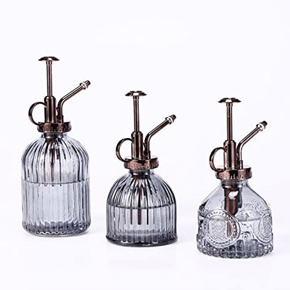 Glass Plant Mister - 6.5" Green Glass Water Spray Bottle with Gold Top Pump, Small Plant Sprayer for Indoor/Outdoor House Plants (Gray+Bronze)