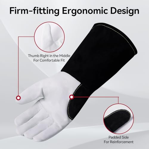 ARCCAPTAIN Soft Goat Grain TIG Welding Gloves with High Dexterity, 4-Inch Extended Cuff, Comfortable TIG Gloves with Reinforced Seams, Medium - size: Medium