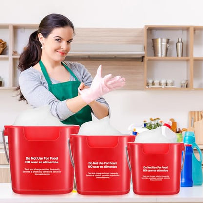 LemonRoad 3 Pcs Cleaning Bucket Small Sanitizing Square Bucket Multi-Size 3+6+8 Quart Detergent Pail for Home Commercial Restaurant Kitchen Office School Wash Rinse Sanitize Handwash(Red) - color: Red