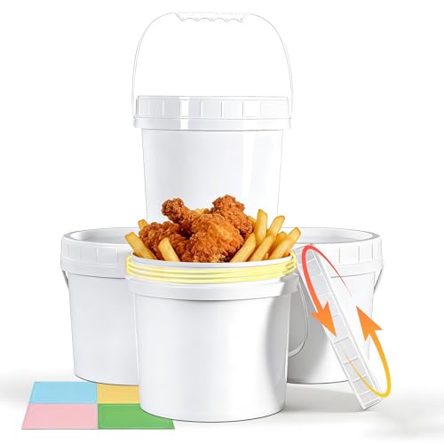 4 Pack 1 Gallon Plastic Buckets with Screw Lids & Handle, Food Grade Storage Containers for Kitchen, Freezer - Reusable White Plastic Bucket Set - color: White, size: 1 Gallon