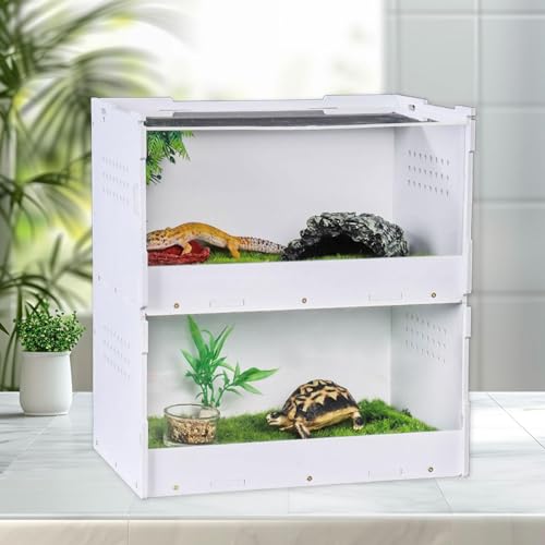 Reptile Breeding Box Terrarium Habitat Feeding Container with Transparent Window Made of Acrylic and Wood PP for Bearded, S - size: S