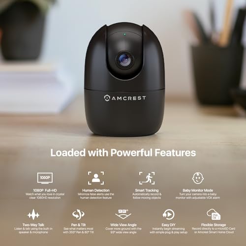 Amcrest 1080P WiFi Camera Indoor, Nanny Cam, Dog Camera, Sound & Baby Monitor, Human & Pet Detection, Motion-Tracking, 2.4Ghz Only, Pan/Tilt Wireless IP Camera, Night Vision, Smart Home ASH21-B