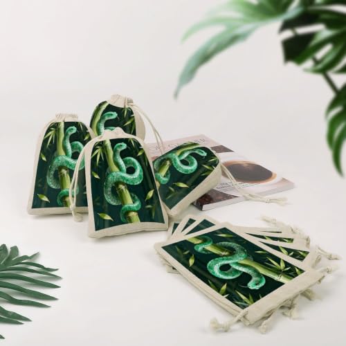 NLLZZ 8 Pack Snake Bamboo Linen Burlap Bag with Drawstring for Party | 5x7 Inch Small Natural Jewelry Pouch, Reusable Produce Sachet Bag for Tea Herb Coffee, Gift Wrap for Wedding Christmas