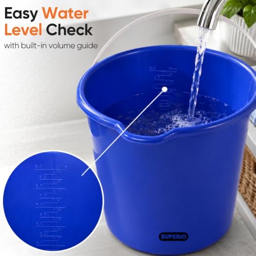 Superio 2.75 Gallon Bucket, Plastic Cleaning Pail with Handle, Car Wash Bucket, Small Utility Bucket for Mopping, Fishing, Camping & Household Use, Durable, Blue - 1 Pack - color: Blue, size: 1 Pack