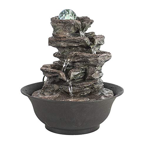 FerrisIsland Resin Desktop Rock Waterfall Fountain | LED Luminous Ball - color: Brown Gray
