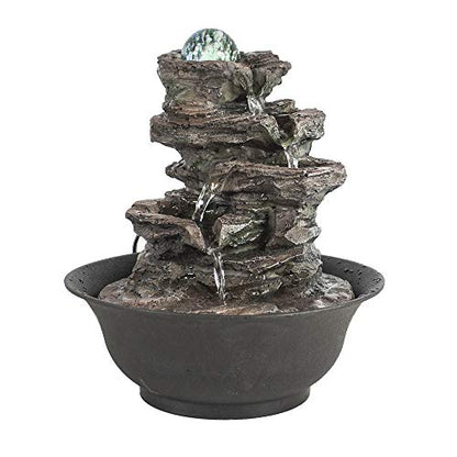 FerrisIsland Resin Desktop Rock Waterfall Fountain | LED Luminous Ball - color: Brown Gray