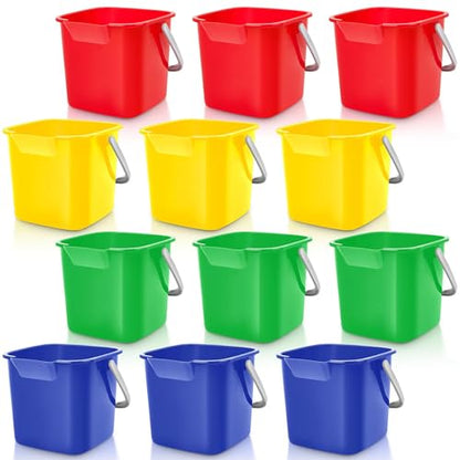 Irenare 12 Pcs Sanitizing Bucket 3 Quart Cleaning Pail Small Detergent Square, Spout and Handle Plastic Utility Sanitizer Buckets for Restaurant Kitchen Home Offices (Multicolor) - color: Multicolor