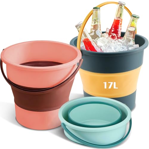 Collapsible Bucket 3PCS 4.5 Gallon/17L Small Plastic Household Cleaning Mop Buckets Foldable Water Bucket for Car Wash Fishing Camping Beach (Large 3 PCS) - color: Large 3 Pcs