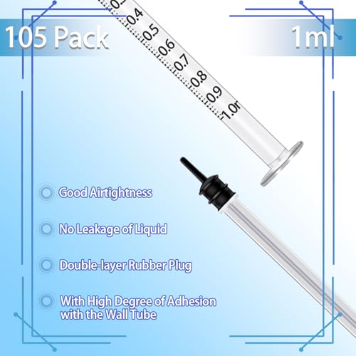 105Pack 1ml Syringes With Plastic Caps - size: 1ml-105pcs
