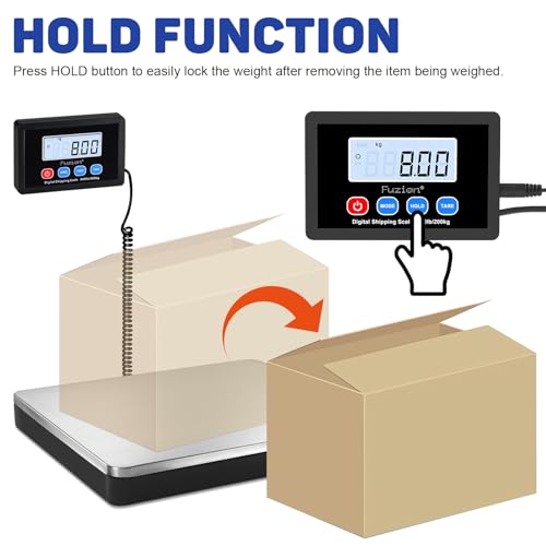 Fuzion Shipping Scale 440lb x 10g Accuracy, Postal Scale with Hold/Tare, Digital Shipping Scale for Packages Small Business, Luggage, Battery & AC Adapter - size: 440LB/10g