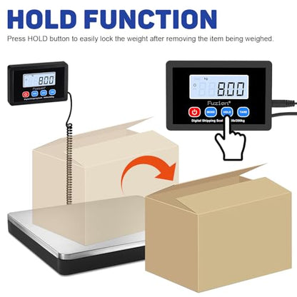 Fuzion Shipping Scale 440lb x 10g Accuracy, Postal Scale with Hold/Tare, Digital Shipping Scale for Packages Small Business, Luggage, Battery & AC Adapter - size: 440LB/10g