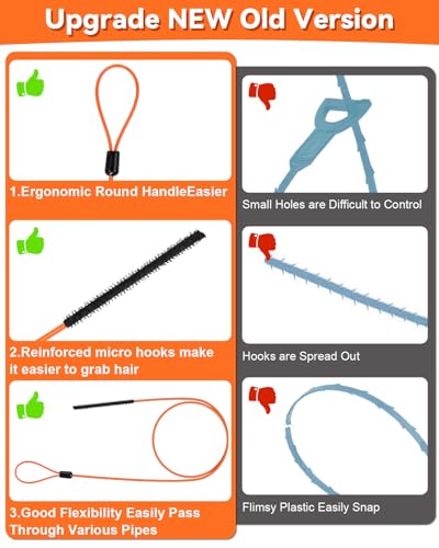 32 Inch Anti-break Metal Drain Snake, Hair Clog Remover, Cleaner Tool | Nylon Coating Sink Snake Drain Cleaner Hair Catcher Remover for Shower Bathroom Sink Tub - color: Orange/Black-32inch
