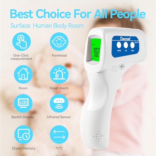 Berrcom Thermometer, 3 in 1 Contactless Infrared Fever Check Thermometer for Forehead, Ideal for Baby, Infant, Kids, and Adults, Batteries Not Included, JXB-178 (White) - color: White
