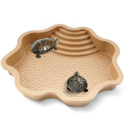 Turtle Bathing Pool Reptile Habitat Reptile Food Dish Water Bowl with Slope Terrarium Decoration for Turtle Horned Frog Lizard Gecko Snake