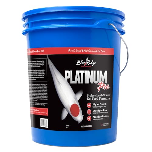 Blue Ridge Koi Platinum Pro 41% Protein Fish Food, 3/16" Pellets, 14 lb | Floats, softens fast; Spirulina & Canthaxanthin color support; probiotic-enriched; warm-season formula - size: 14 Pound (Pack of 1)
