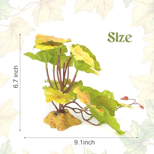 Reptile Plants Terrarium Hideaway Amphibian Habitat Fake Heuchera | Imitation Reptile Plant Decoration with Base Tank Accessories for Terrarium Ball Python Bearded Dragon Gecko Lizard Tortoise - color: A-fake Heuchera Micrantha Yellow