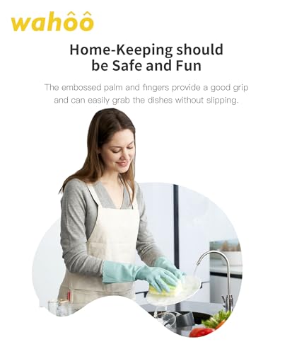 LANON wahoo Cleaning Gloves with Cotton Flocked Liner, Surf Spray, Large | Dishwashing, Latex Free, Skin-Friendly, Dishes Washing, Reusable, DEHP-Free, Non-Slip, Household Kitchen Gloves - size: Large