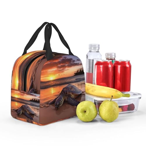 Insulated Lunch Bag Sea turtle sunset Lunch Box for Women Men Reusable Leakproof Lunch Cooler Bag for Office Picnic - color: Sea Turtle Sunset