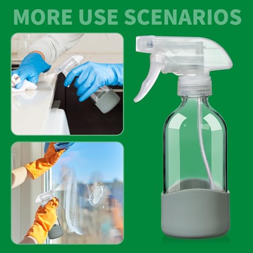 8oz Clear Glass Spray Bottles with Silicone Sleeve for Cleaning Solutions | Refillable for Cleaning Solutions,Hair,Plants&Essential Oils–Leakproof,Adjustable Nozzle,Reusable,Eco-Friendly (1 Pack)