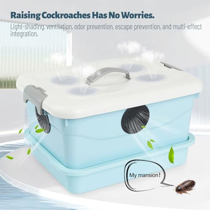 Cricket Keeper,Dubia Roach Container,with Temperature and Humidity Detector,Live Crickets Keeper for Reptiles,Insect Habitat for Crickets,Dubia Roach,with Water Dish, Feeding Tray,Cleaning Brush (A)