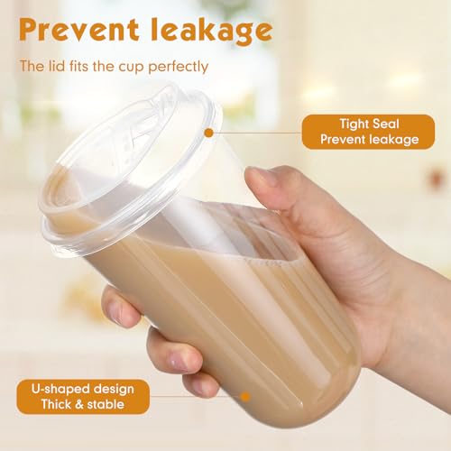 Baderke 100 Sets 18 oz Clear Plastic Cups with Lids,Sturdy Iced Coffee Cups with lids, Disposable Plastic Smoothie Cup for Cold Drinks - size: 18oz