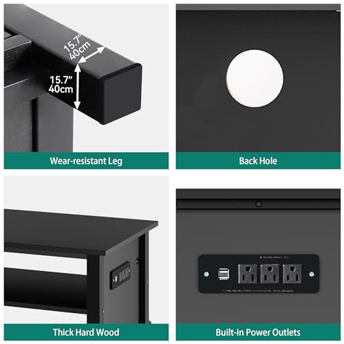 YITAHOME Aquarium Stand with Power Outlets, Black | 55-75 Gallon Fish Tank Stand, Cabinet with RGB Light Strip Suitable for Turtle Tank, Reptile Terrarium, 900LBS Capacity