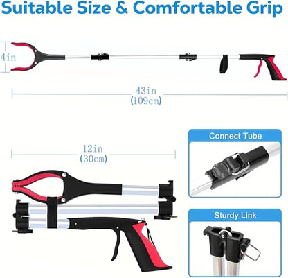 Grabber Reacher Tool - 43” Extra Long Foldable Gripper and Reaching Tool - Heavy Duty Pick Up Stick Grabbers for Seniors, Trash, Surgery Recovery Must Haves Gifts (Red-43in) - color: Red-43in