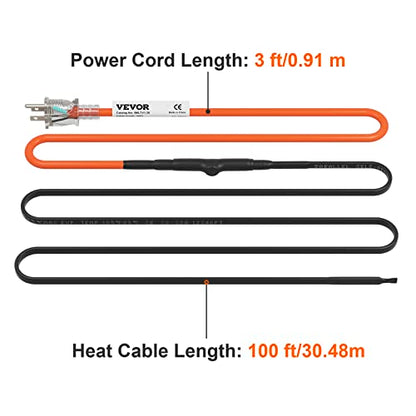 VEVOR Self-Regulating Pipe Heating Cable, 100-feet 5W/ft Heat Tape for Pipes Freeze Protection, Protects PVC Hose, Metal and Plastic Pipe from Freezing, 120V - size: 100 Feet