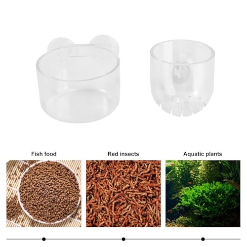 GANAZONO 2pcs Aquarium Fish Food Cup Set with Floating Acrylic Feeder Rings, Fish Feeding Device for Tank, Suitable for Frozen Bloodworms and Brine Shrimp Feeding in Home Aquariums