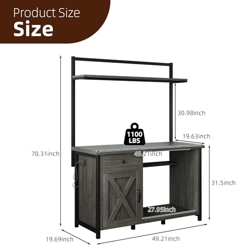 55-75 Gallon Fish Tank Stand with Storage, Aquarium Stand with Shelf, Gray | 49.2 x 19.7 In Top, Upper Shelf, LED Light, 2 Outlets, 2 USB Ports, Metal Frame Support, Turtle Tank Stand, 1100 LBS - color: Gray