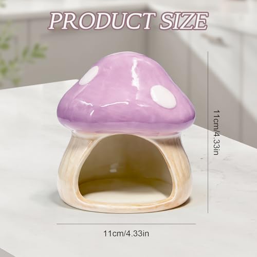 Betta Fish Tank Accessories, 4.33'' × 4.33'' Ceramic Mushroom House Aquarium Decor - Cute Purple Hideout Cave Ornament for Small Fish, Shrimp, Goldfish, Hamsters & Reptiles (Purple)