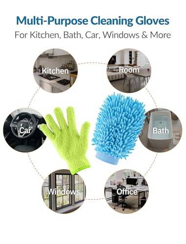 NiHome 4 Pairs Microfiber Cleaning Gloves, Dusting for Blinds, Reusable | Electrostatic Attraction Traps Fine Particles, Scratch-Free Flexible Fingers for Furniture Glass and Keyboards, Washable