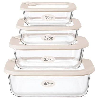 Glass Food Storage Containers with Glass Lids, Microwave Safe Food Container Set, Aitight Meal Prep Container Set, LeakProof, 100% Plastic Free, 4 Pack - color: ‎Ivory White -4p